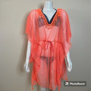 Bright orange summer beachwear V-neck slip dress cover up